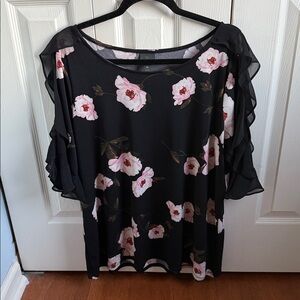 Worthington Black Top with Pink Floral Design